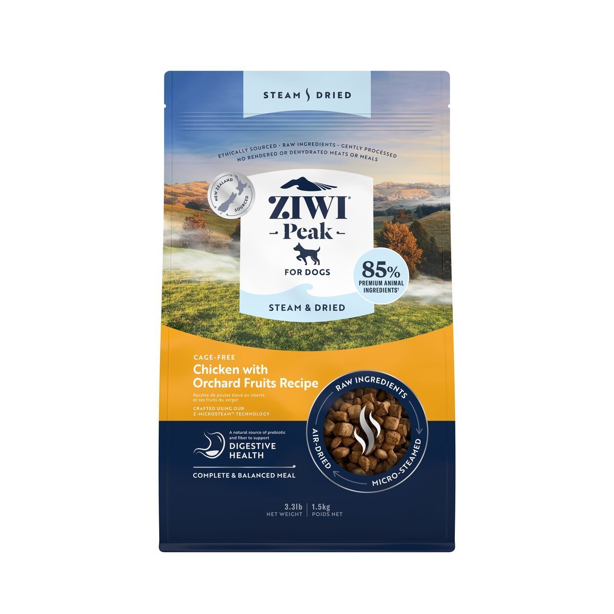 ZIWI Peak® Steam & Dried Chicken with Orchard Fruit - Food - Dry - 1.5kg Bag Front - Warkworth - Healthy Raw Alternative