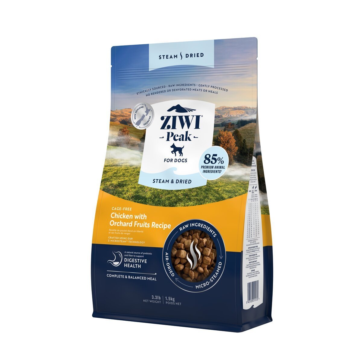 ZIWI Peak® Steam & Dried Chicken with Orchard Fruit - Food - Dry - 1.5kg Bag Right Angle- Warkworth - Healthy Raw Alternative