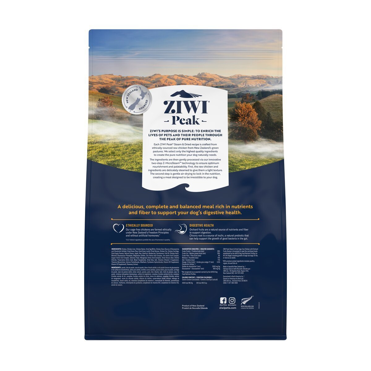 ZIWI Peak® Steam & Dried Chicken with Orchard Fruit - Food - Dry - 3.2kg Bag Back- Warkworth - Healthy Raw Alternative