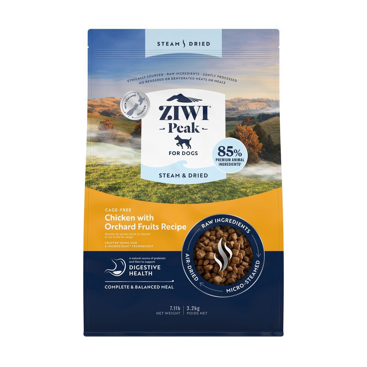 ZIWI Peak® Steam & Dried Chicken with Orchard Fruit - Food - Dry - 3.2kg Bag Front - Warkworth - Healthy Raw Alternative