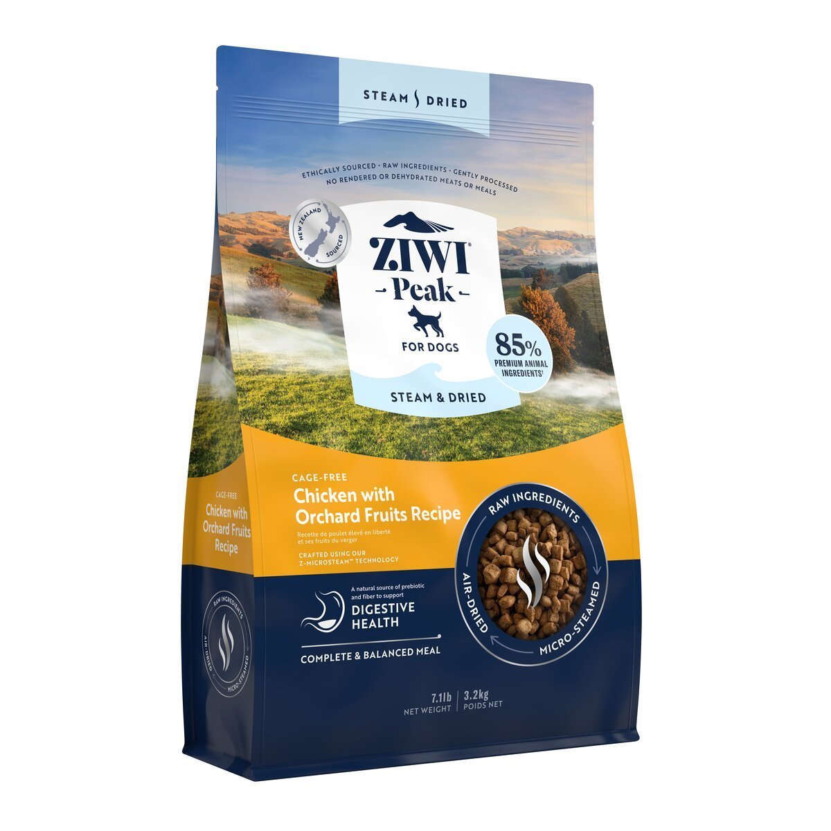 ZIWI Peak® Steam & Dried Chicken with Orchard Fruit - Food - Dry - 3.2kg Bag Left Angle- Warkworth - Healthy Raw Alternative