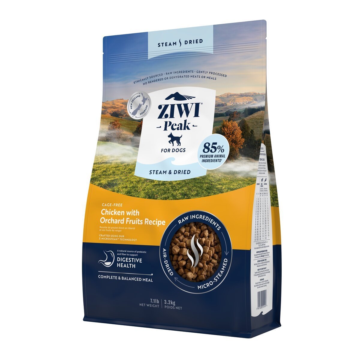 ZIWI Peak® Steam & Dried Chicken with Orchard Fruit - Food - Dry - 3.2kg Bag Right Angle- Warkworth - Healthy Raw Alternative