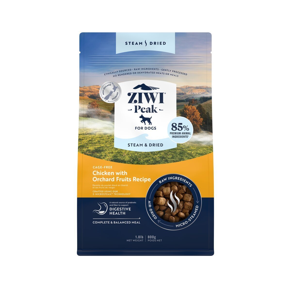 ZIWI Peak® Steam & Dried Chicken with Orchard Fruit - Food - Dry - 800g Bag Front - Warkworth - Healthy Raw Alternative