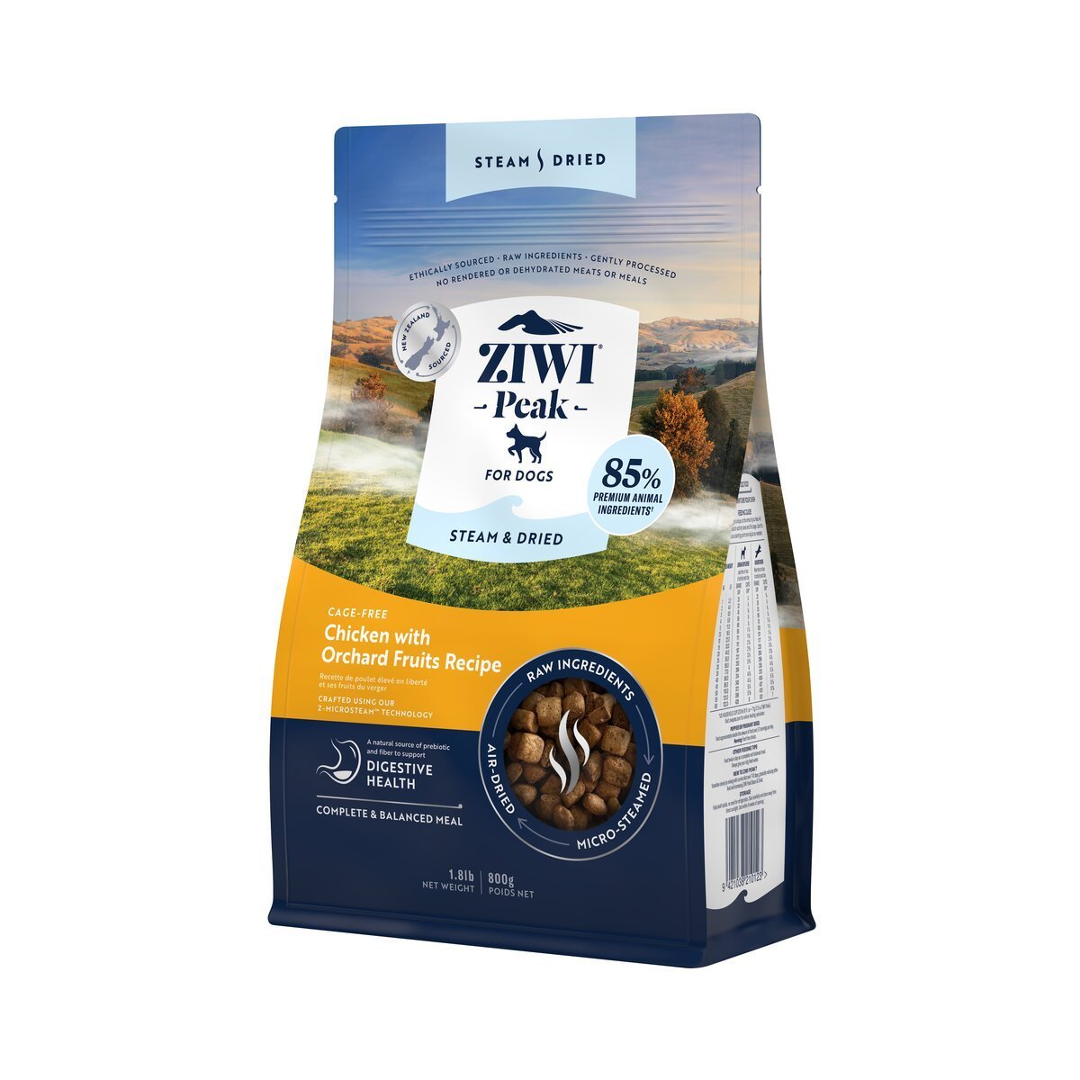 ZIWI Peak® Steam & Dried Chicken with Orchard Fruit - Food - Dry - 800g Bag Right Angle- Warkworth - Healthy Raw Alternative