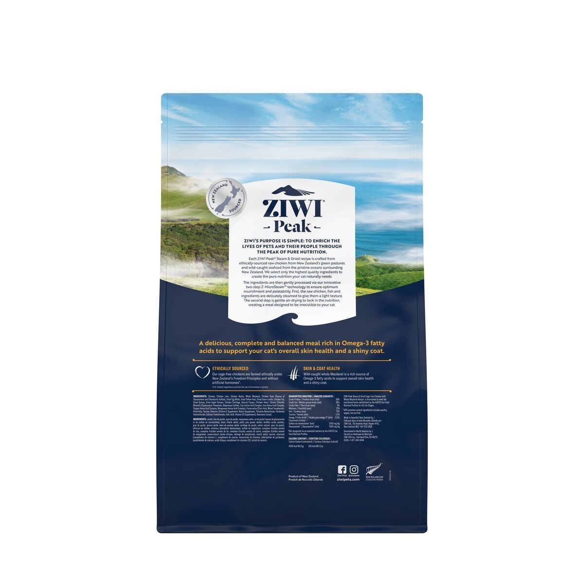 ZIWI Peak® Steam & Dried Chicken with Whole Mackerel for cats - Dry - 2.2kg Bag Back- Warkworth - Healthy Raw Alternative