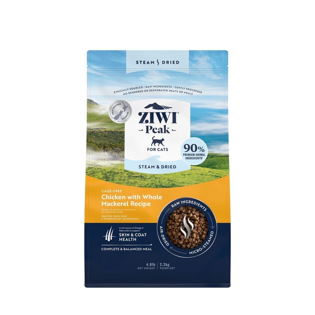 ZIWI Peak® Steam & Dried Chicken with Whole Mackerel for cats - Dry - 2.2kg Bag Front - Warkworth - Healthy Raw Alternative