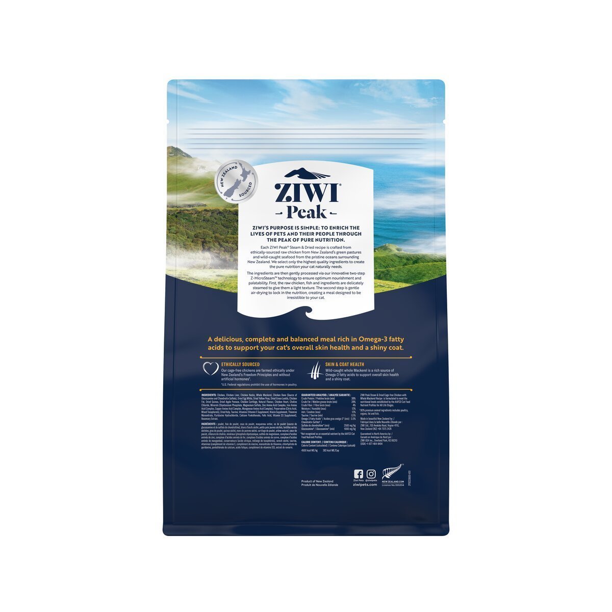 ZIWI Peak® Steam & Dried Chicken with Whole Mackerel for cats - Dry - 800g Bag Back- Warkworth - Healthy Raw Alternative