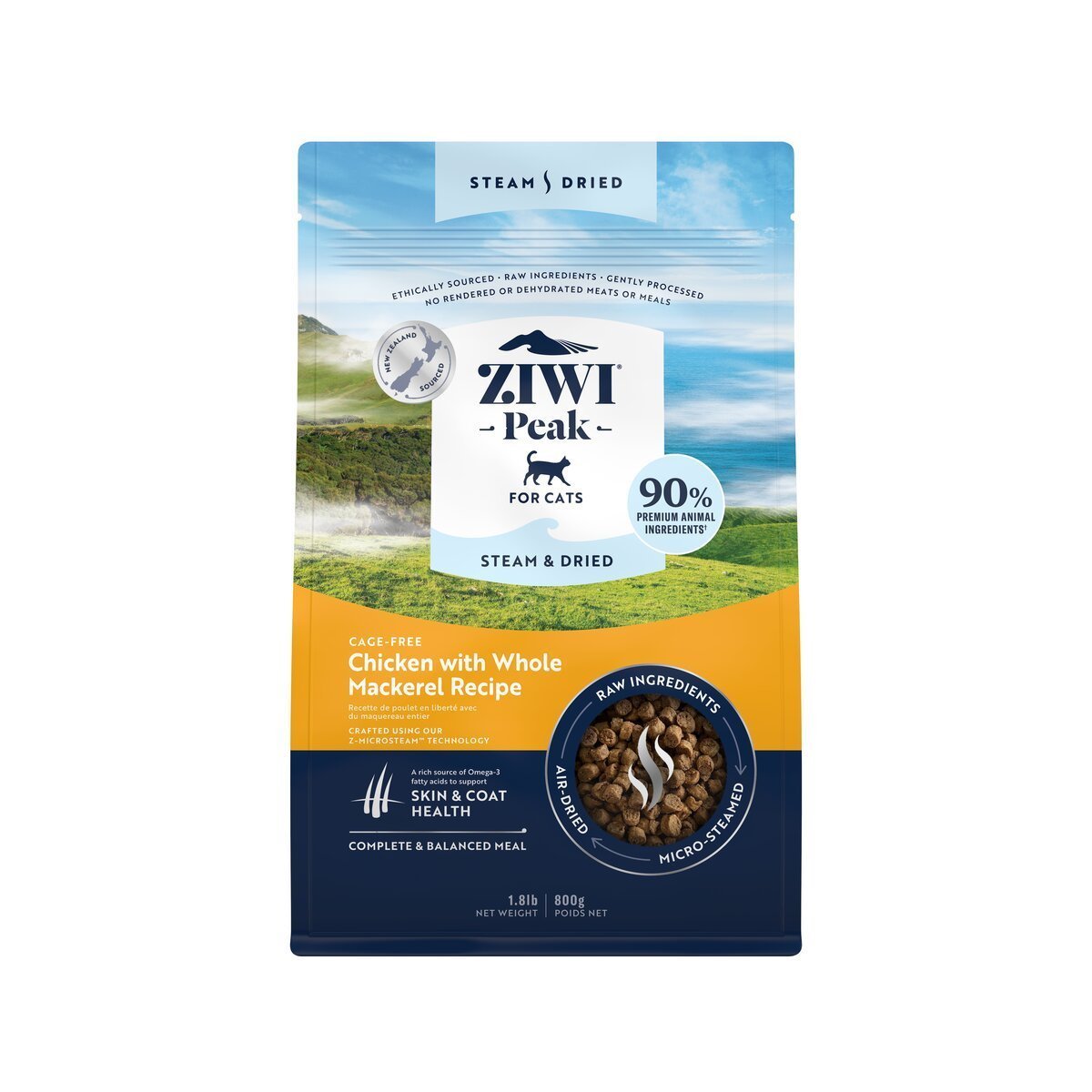 ZIWI Peak® Steam & Dried Chicken with Whole Mackerel for cats - Dry - 800g Bag Front - Warkworth - Healthy Raw Alternative
