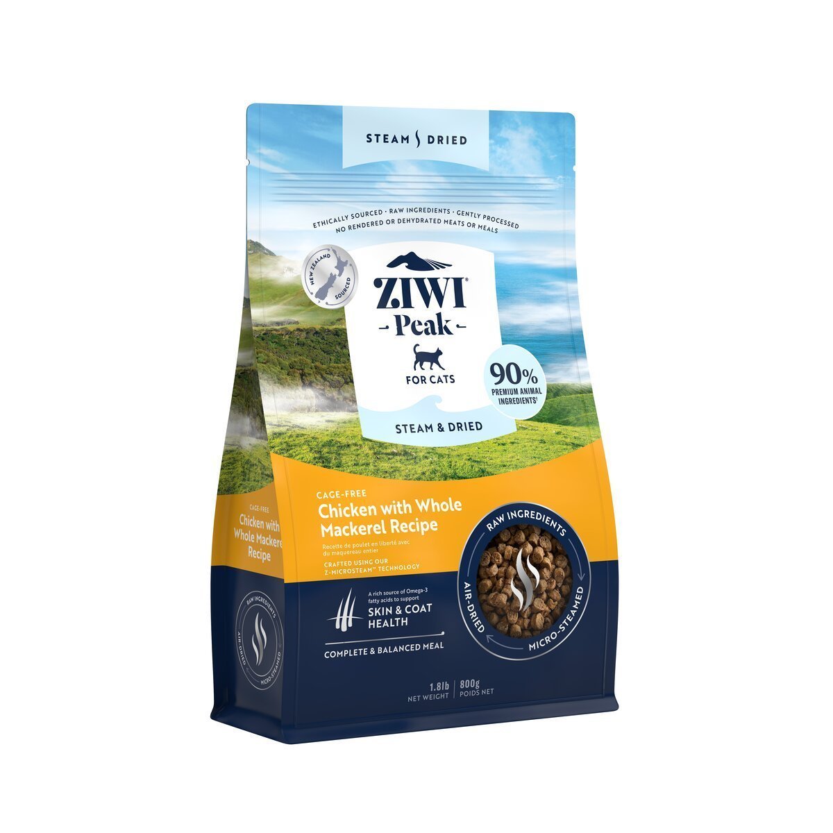 ZIWI Peak® Steam & Dried Chicken with Whole Mackerel for cats - Dry - 800g Bag Left Angle - Warkworth - Raw Alternative