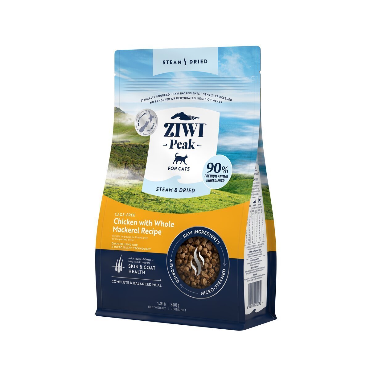 ZIWI Peak® Steam & Dried Chicken with Whole Mackerel for cats - Dry - 800g Bag Right Angle - Warkworth - Raw Alternative