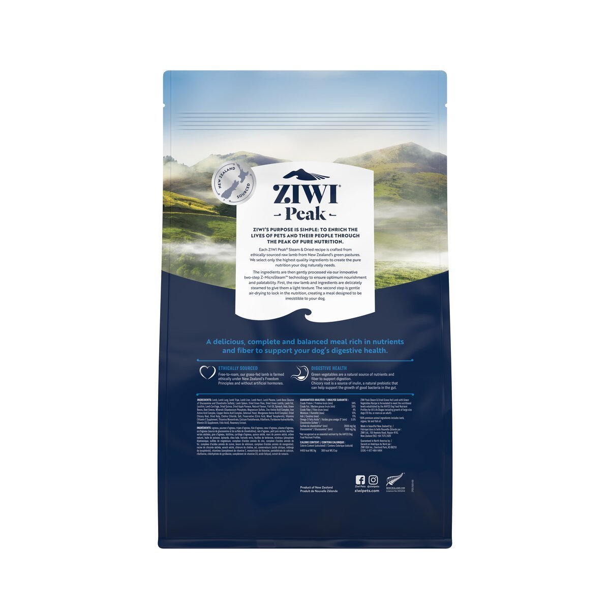 ZIWI Peak® Steam & Dried Lamb with Green Vegetables for dogs - Dry - 1.5kg Bag Back- Warkworth - Healthy Raw Alternative