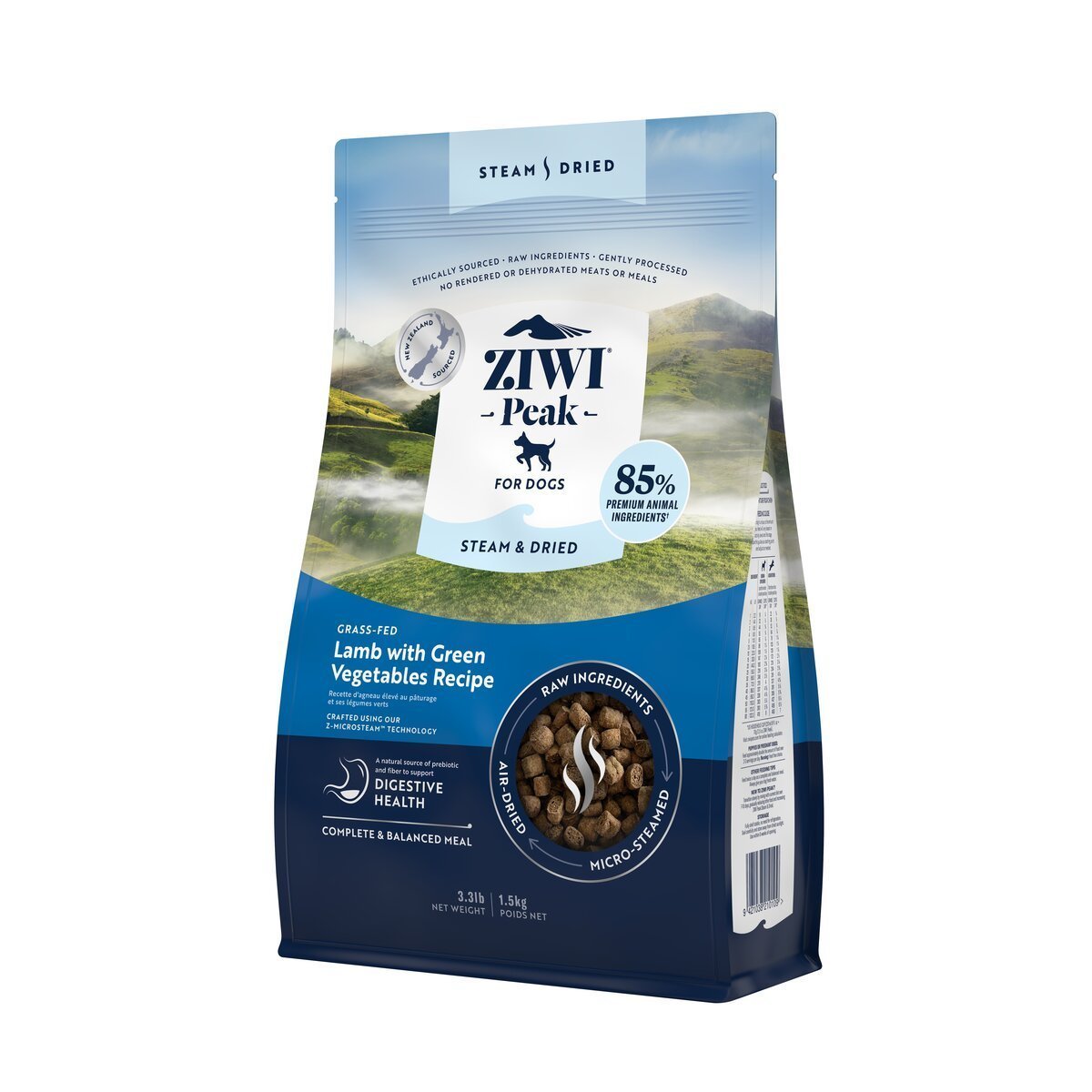 ZIWI Peak® Steam & Dried Lamb with Green Vegetables for dogs - Dry - 1.5kg Bag Right Angle - Warkworth - Raw Alternative