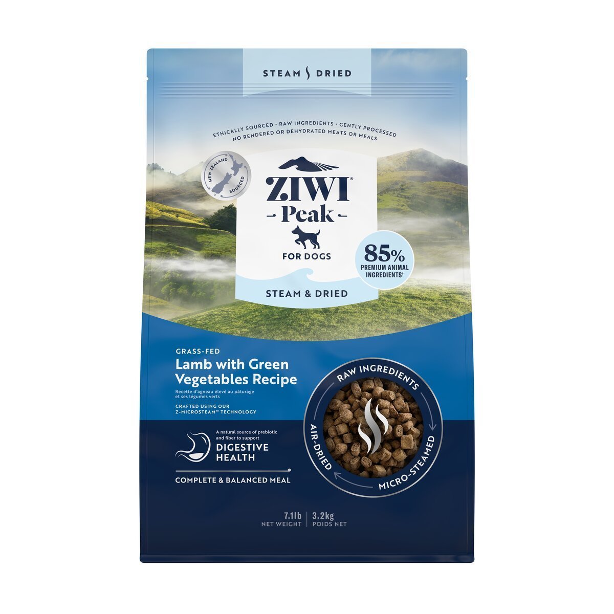ZIWI Peak® Steam & Dried Lamb with Green Vegetables for dogs - Dry - 3.2kg Bag Front - Warkworth - Healthy Raw Alternative