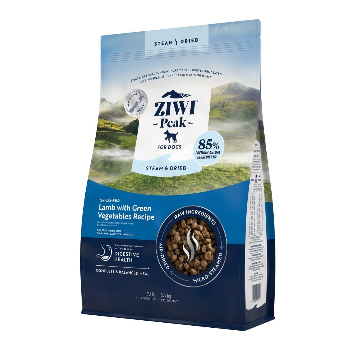 ZIWI Peak® Steam & Dried Lamb with Green Vegetables for dogs - Dry - 3.2kg Bag Right Angle - Warkworth - Raw Alternative