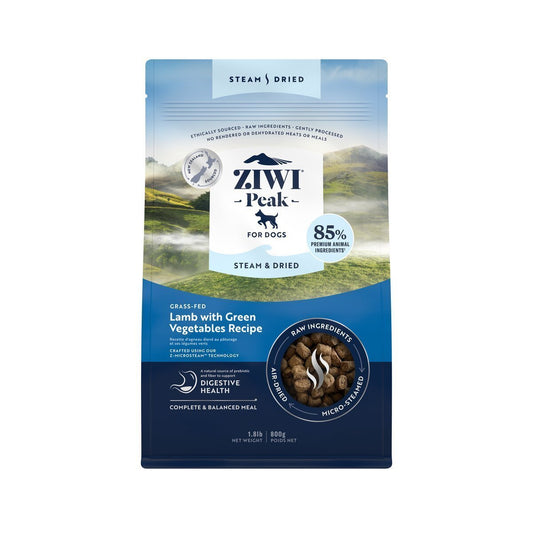 ZIWI Peak® Steam & Dried Lamb with Green Vegetables for dogs - Dry - 800g Bag Front - Warkworth - Healthy Raw Alternative