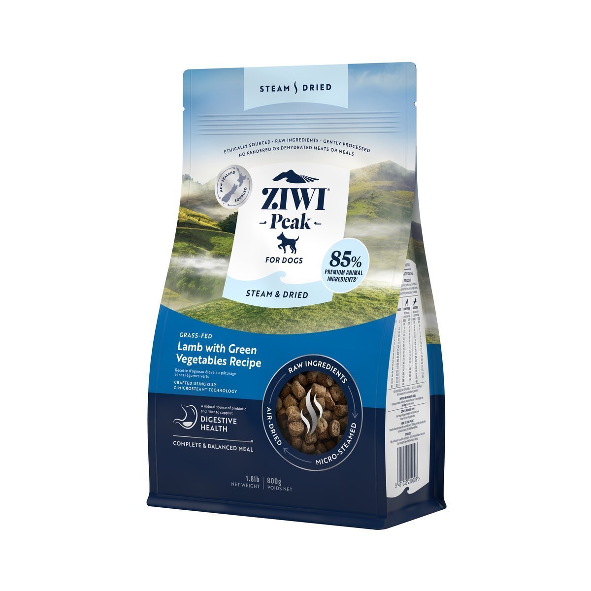 ZIWI Peak® Steam & Dried Lamb with Green Vegetables for dogs - Dry - 800g Bag Right Angle - Warkworth - Raw Alternative