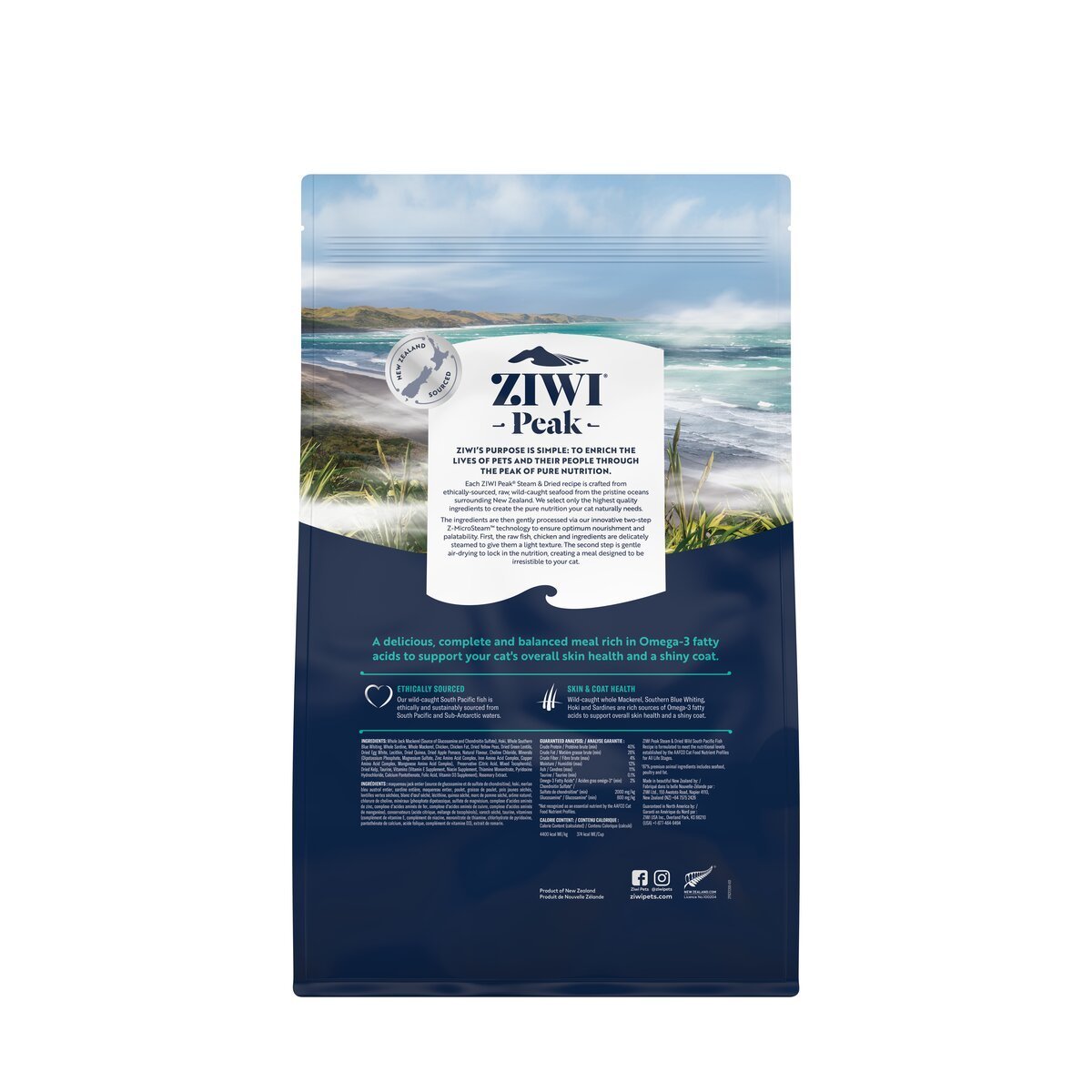 ZIWI Peak® Steam & Dried Wild South Pacific Fish for cats - Dry - 2.2kg Bag Back - Warkworth - Healthy Raw Alternative