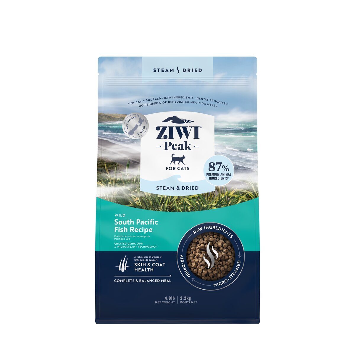 ZIWI Peak® Steam & Dried Wild South Pacific Fish for cats - Dry - 2.2kg Bag Front - Warkworth - Healthy Raw Alternative