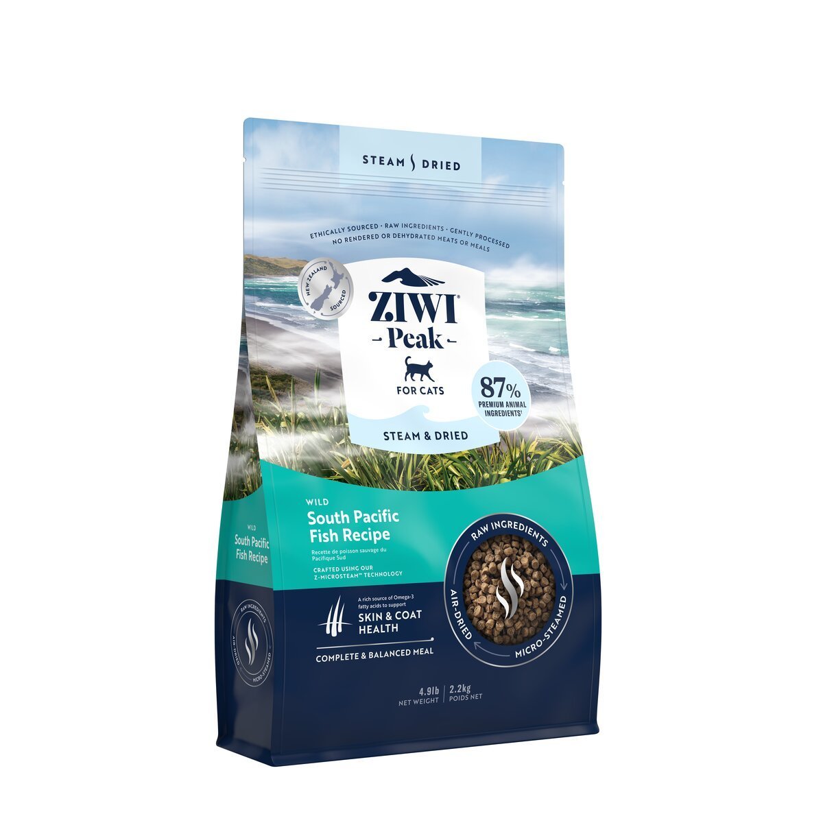 ZIWI Peak® Steam & Dried Wild South Pacific Fish for cats - Dry - 2.2kg Bag Left Angle - Warkworth - Healthy Raw Alternative