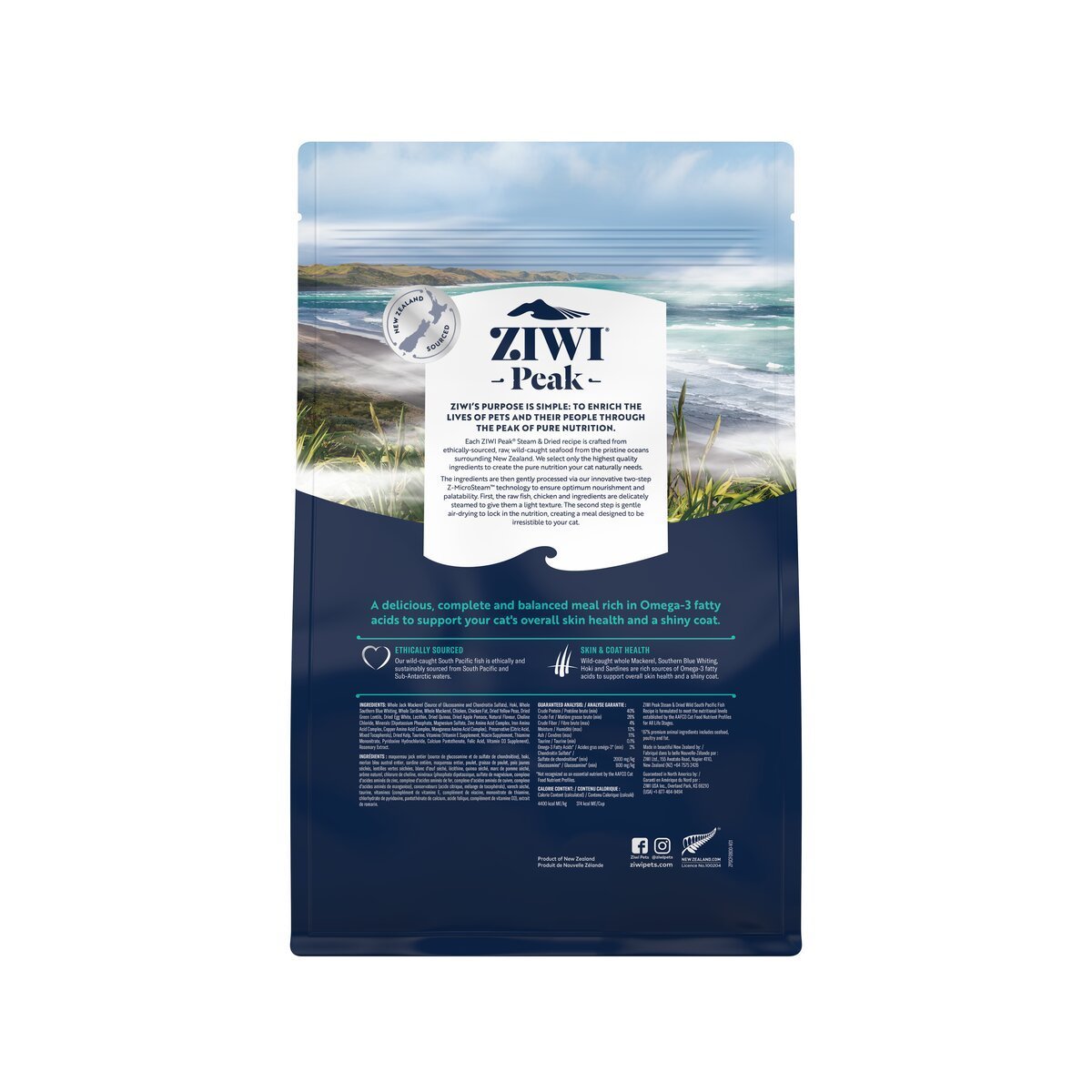 ZIWI Peak® Steam & Dried Wild South Pacific Fish for cats - Dry - 800g Bag Back - Warkworth - Healthy Raw Alternative