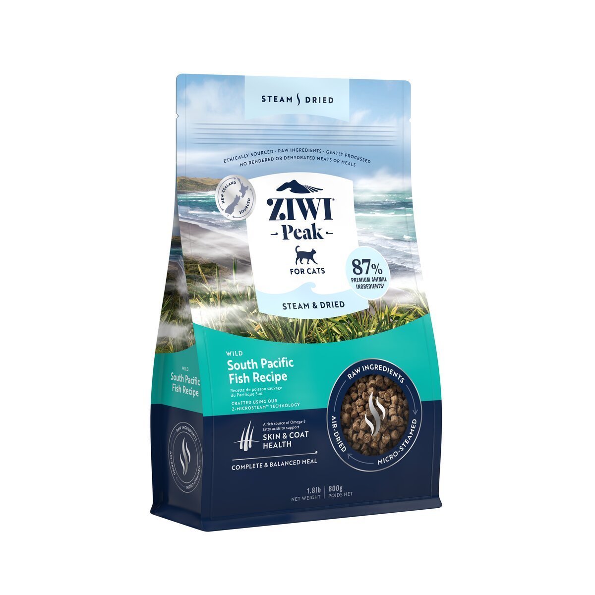 ZIWI Peak® Steam & Dried Wild South Pacific Fish for cats - Dry - 800g Bag Left Angle - Warkworth - Healthy Raw Alternative