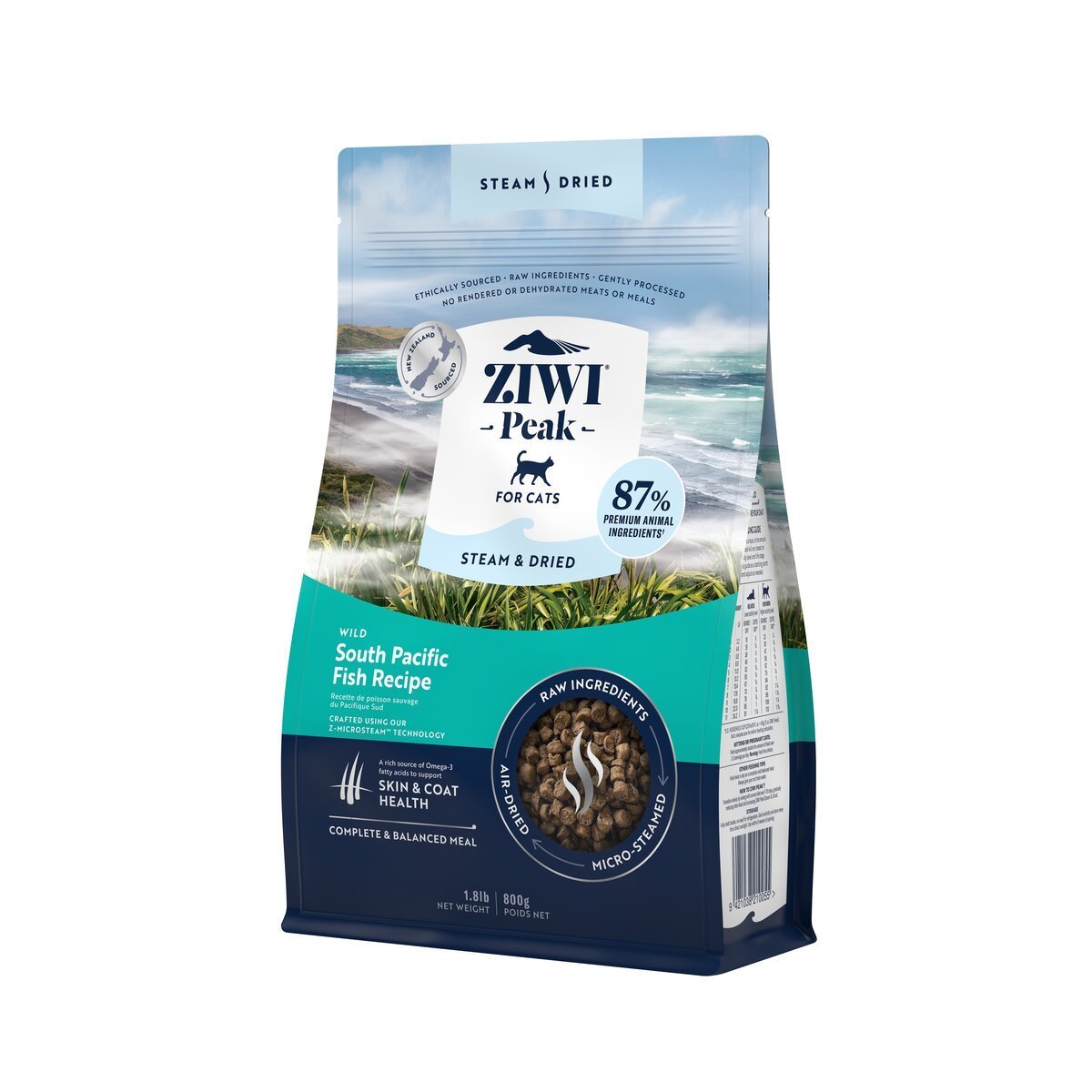 ZIWI Peak® Steam & Dried Wild South Pacific Fish for cats - Dry - 800g Bag Right Angle - Warkworth - Healthy Raw Alternative