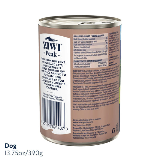 ZIWI Peak® Wet Original Series Beef Recipe for dogs - Food - 390g Can Back - Warkworth - Complete and Balanced Meal