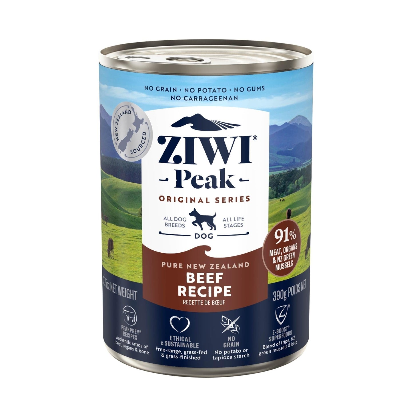 ZIWI Peak® Wet Original Series Beef Recipe for dogs - Food - 390g Can Front - Warkworth - Complete and Balanced Meal