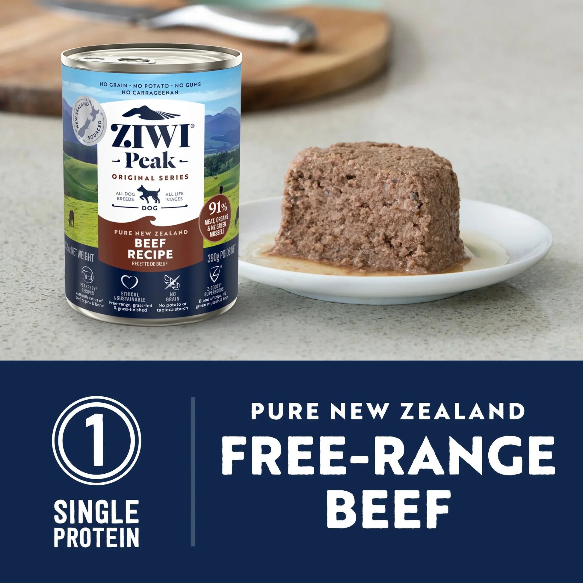 ZIWI Peak® Wet Original Series Beef Recipe for dogs - Food - 390g Can - Single Protein - Warkworth - Pure New Zealand