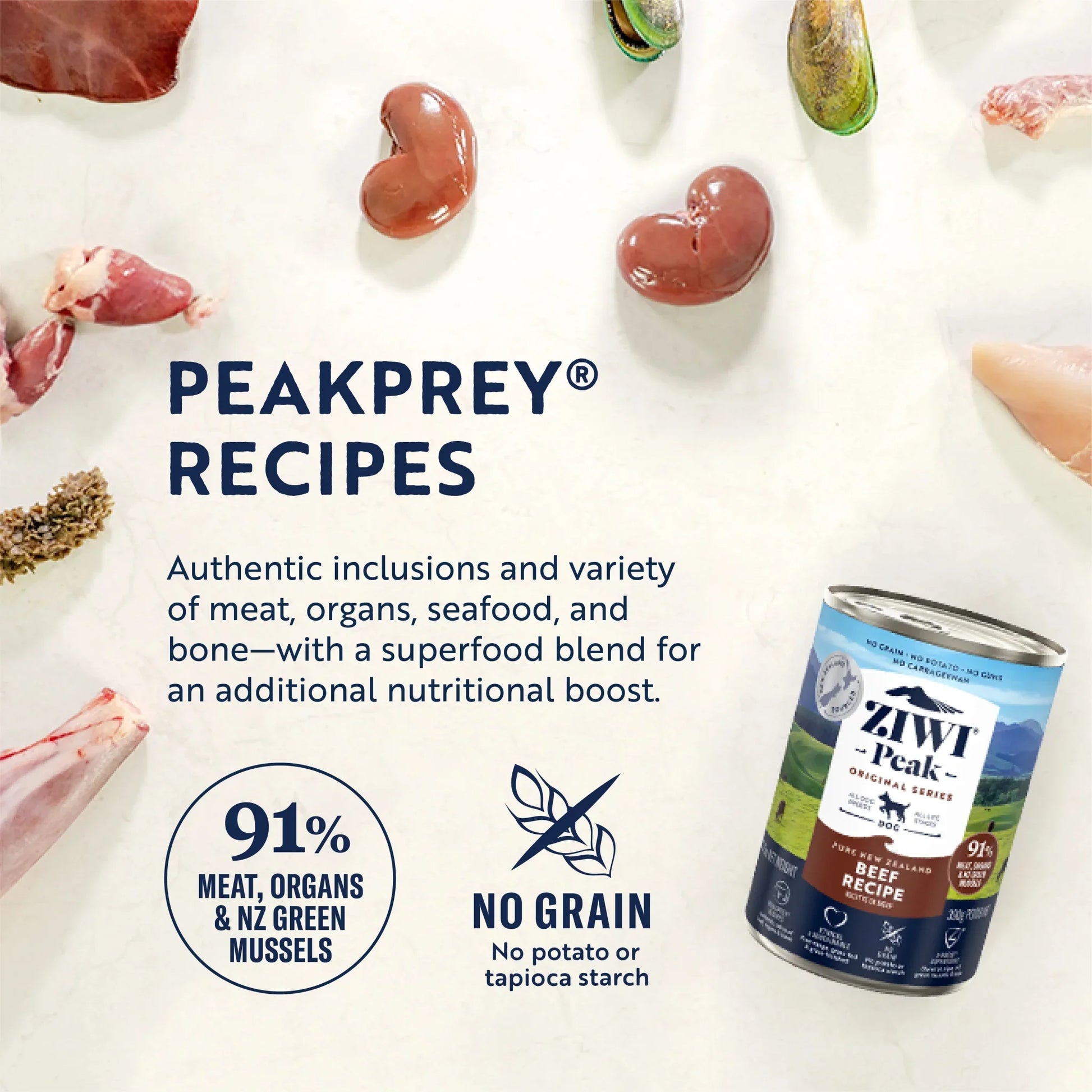 ZIWI Peak® Wet Original Series Beef Recipe for dogs- Food - 390g Can - Peakprey Grain Free Fish & Green Mussel -Warkworth