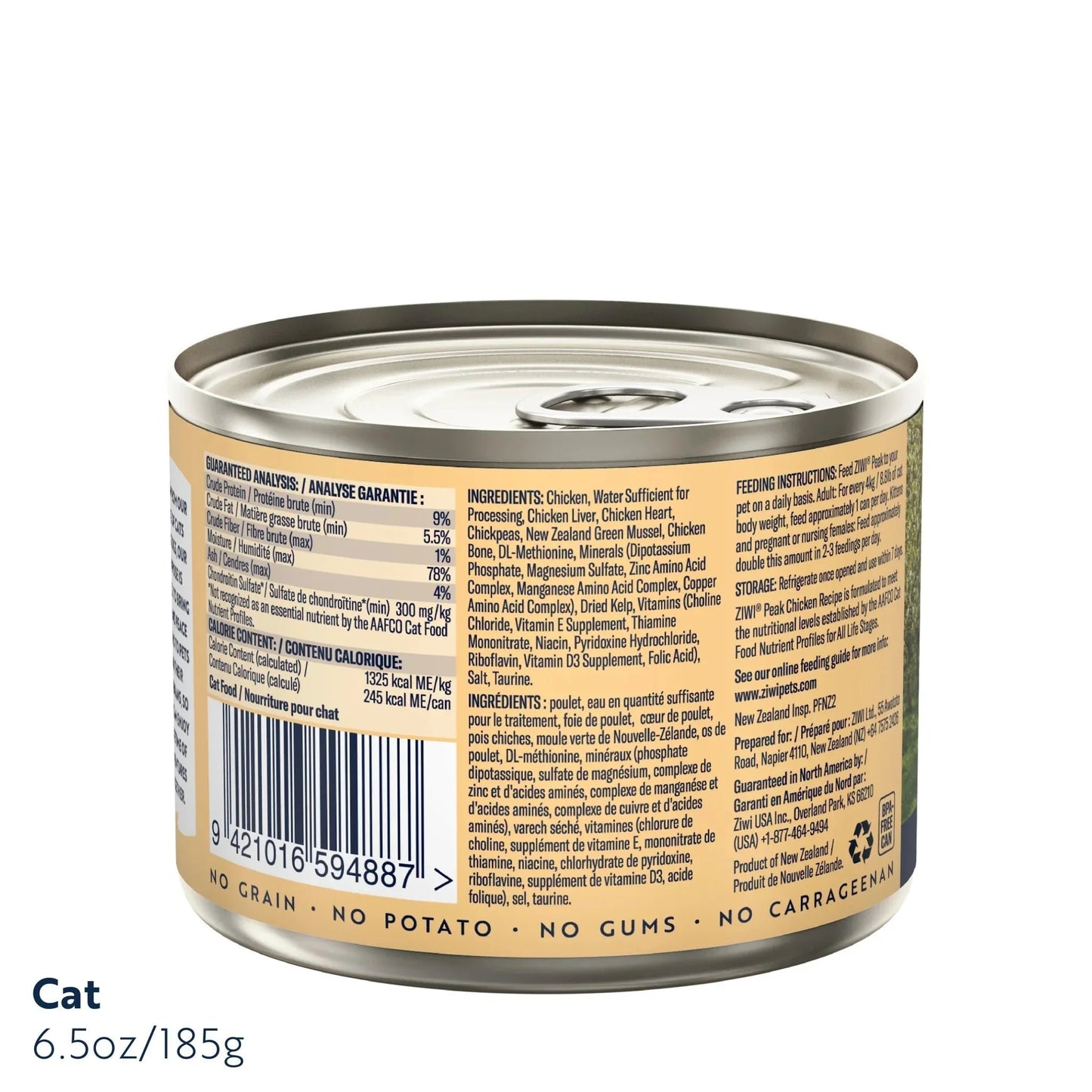 ZIWI Peak® Wet Original Series Chicken Recipe for cats - Food - 185g Can Back- Warkworth - Complete and Balanced Meal