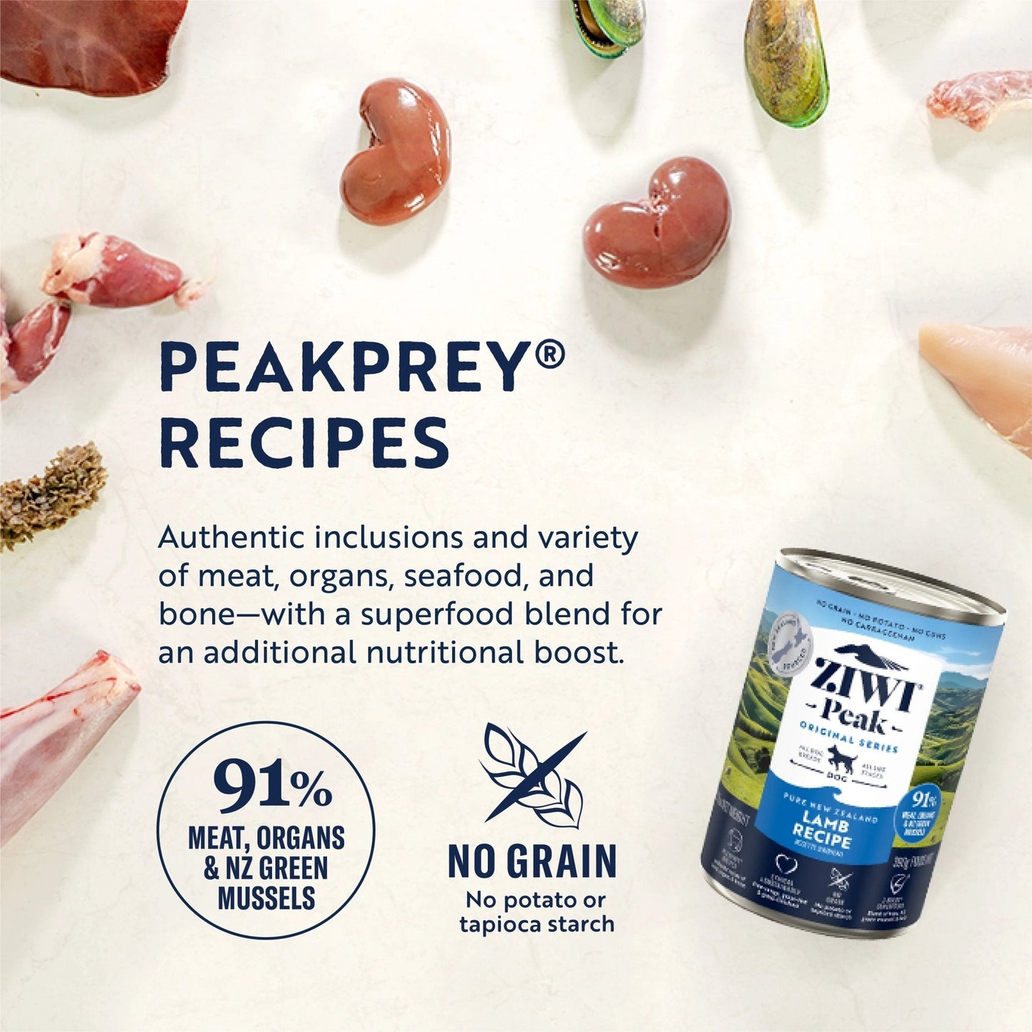ZIWI Peak® Wet Original Series Lamb Recipe for dogs- Food - 390g Can - Peakprey Grain Free Fish & Green Mussel -Warkworth