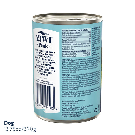 ZIWI Peak® Wet Original Series Mackerel & Lamb Recipe for Dogs - Can - 390g - Warkworth