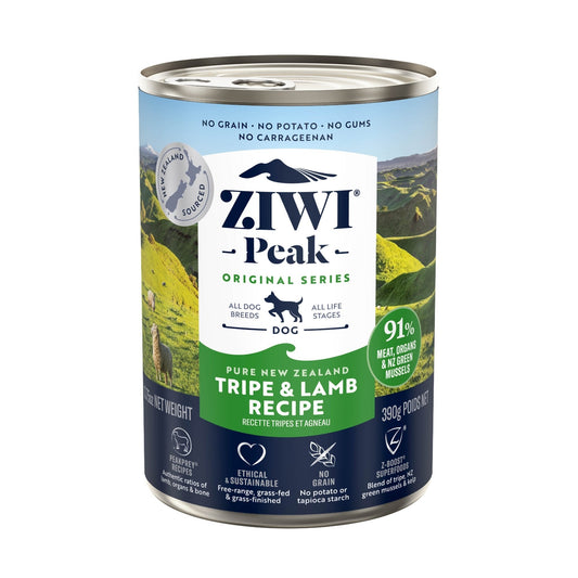 ZIWI Peak® Wet Original Series Tripe & Lamb Recipe for dogs - Food - 390g Can Front - Warkworth - Complete and Balanced Meal