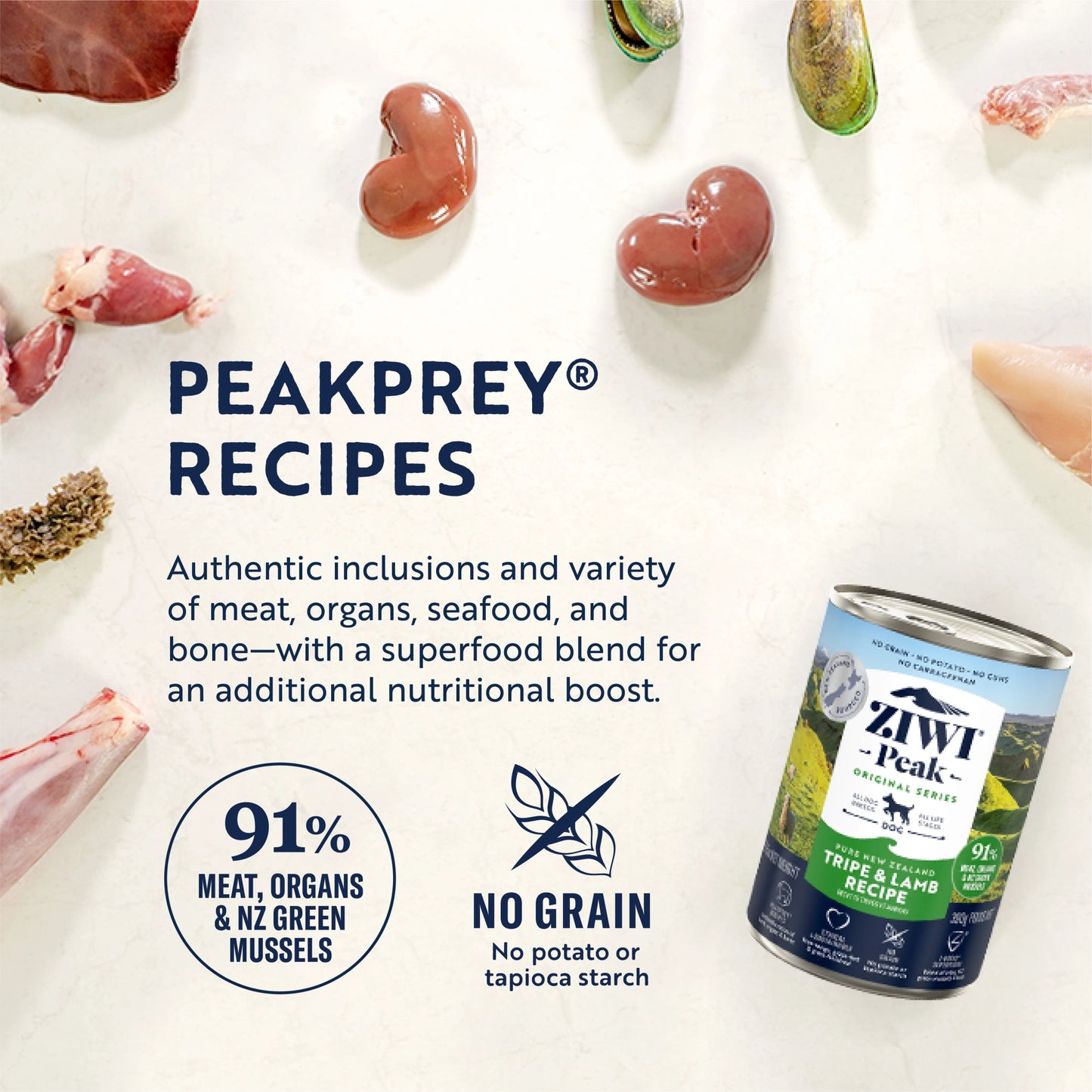 ZIWI Peak® Wet Original Series Tripe & Lamb Recipe for dogs- Food - 390g Can - Peakprey Grain Free & Green Mussel -Warkworth