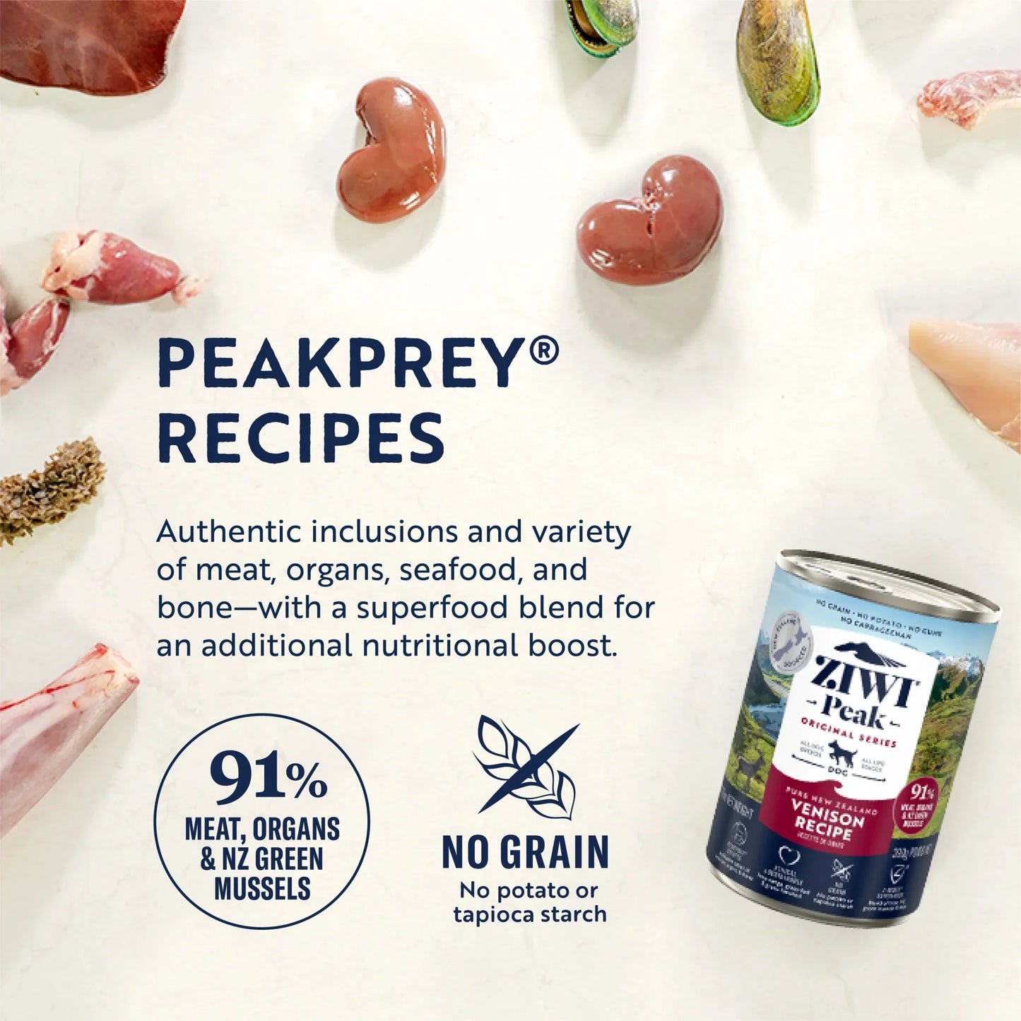 ZIWI Peak® Wet Original Series Venison Recipe for dogs- Food - 390g Can - Peakprey Grain Free Fish & Green Mussel -Warkworth