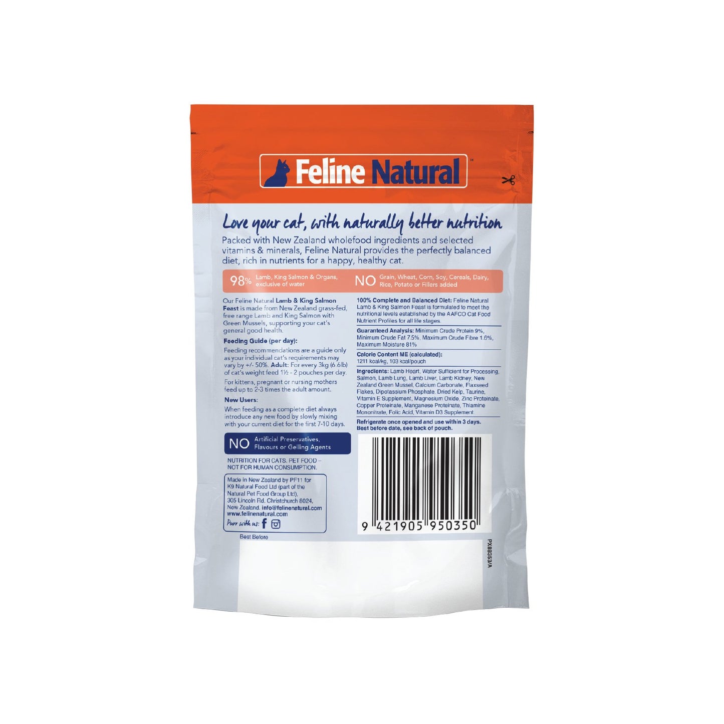 Feline Natural Grain-Free 85g Pouches - Lamb & King Salmon - Tuck In Healthy Pet Food & Animal Natural Health Supplies