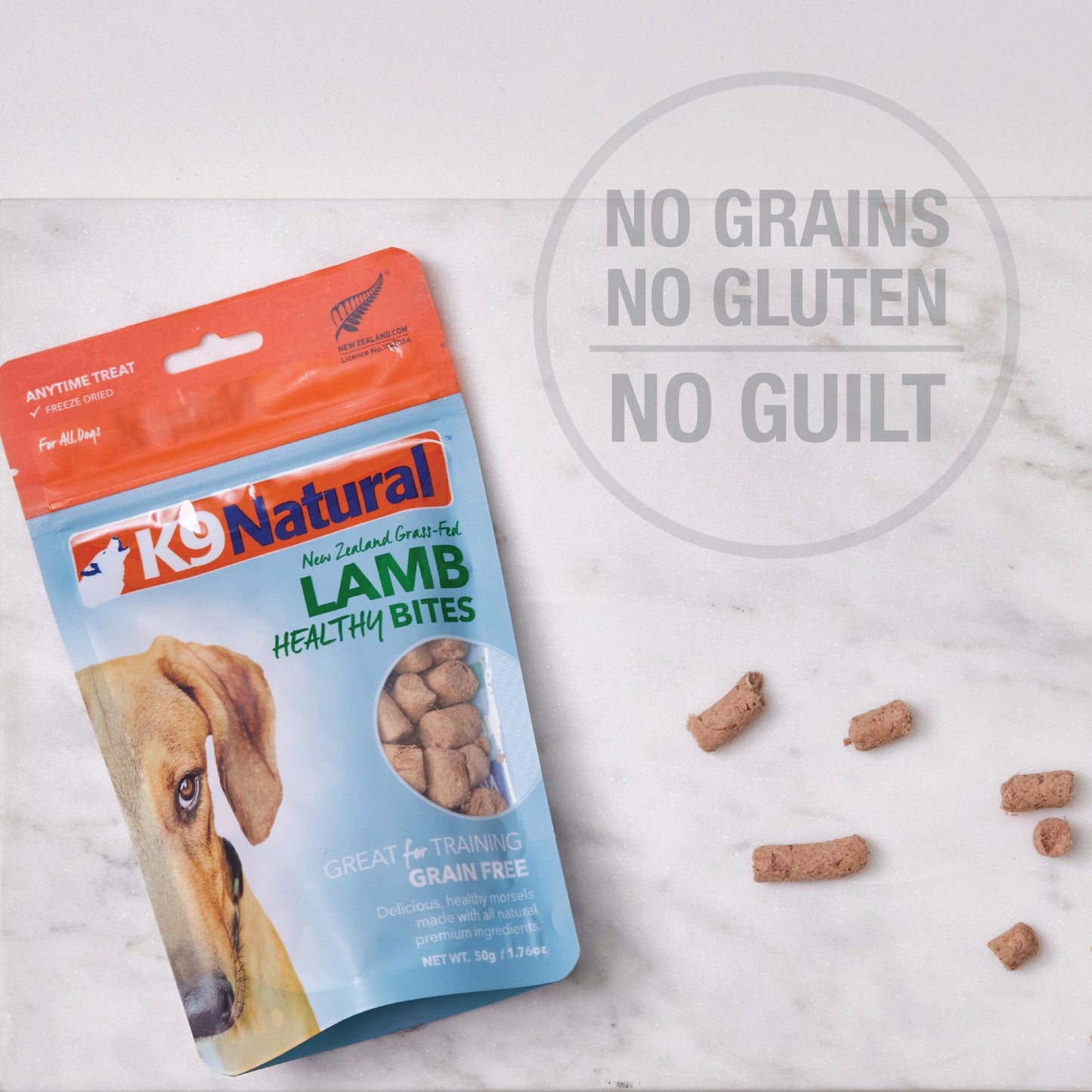 K9 Natural Grain-Free Freeze-Dried Dog Treats, Lamb Bites 50g - Tuck In Healthy Pet Food & Animal Natural Health Supplies