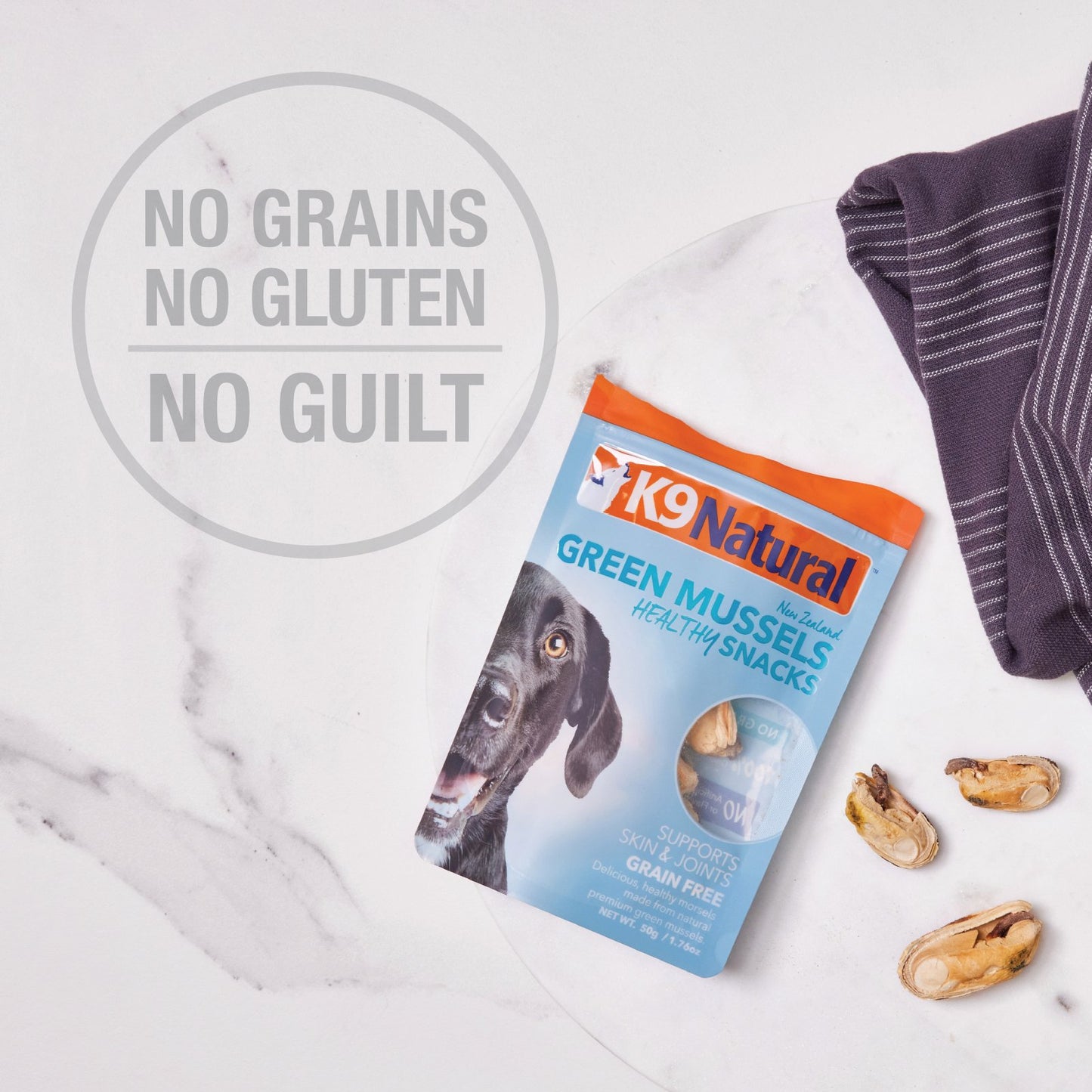 K9 Natural Grain-Free Freeze-Dried Dog Treats, New Zealand Green Lipped Mussel Bites 50g - Tuck In Healthy Pet Food & Animal Natural Health Supplies