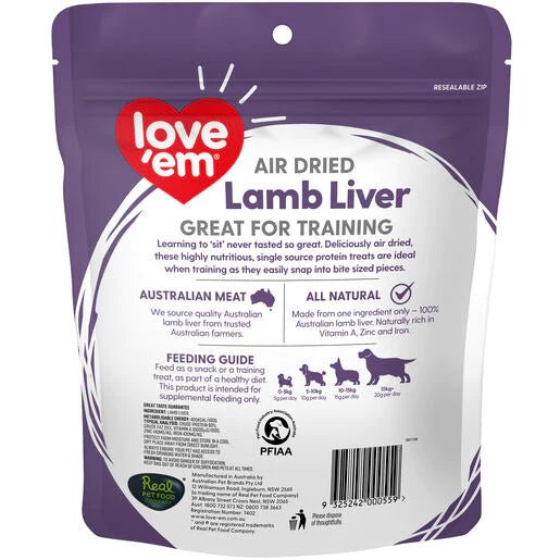love'em Air Dried Lamb Liver Dog Treats 200g - Tuck In Healthy Pet Food & Animal Natural Health Supplies