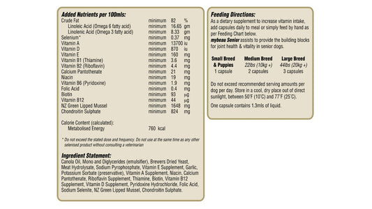 My Beau Dog Senior Vitamin Supplement - Capsules - Tuck In Healthy Pet Food & Animal Natural Health Supplies