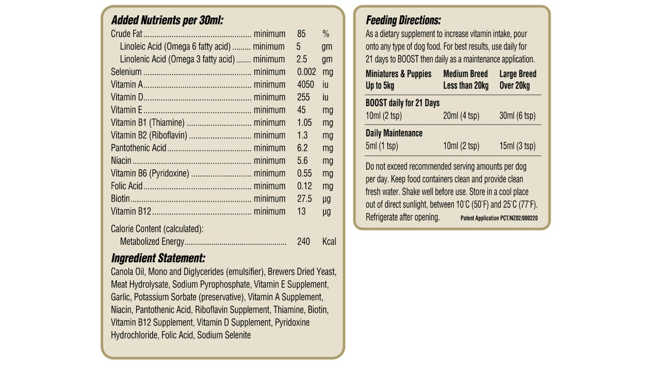 My Beau Dog Vitamin Supplement Nutrients and Feeding Directions- Tuck In Healthy Pet Food & Animal Natural Health Supplies