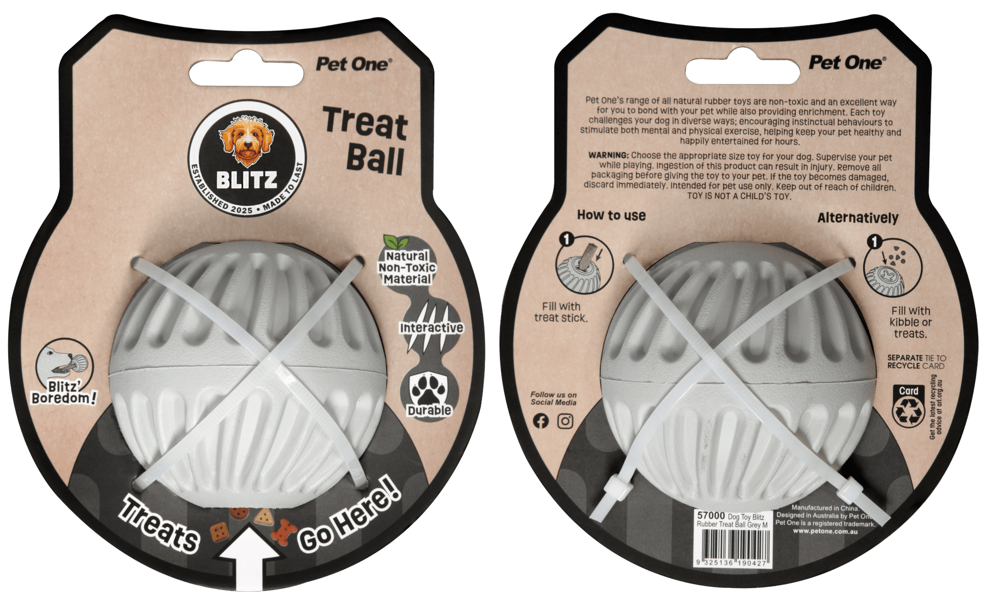 Tuck In Healthy Pet Food & Animal Natural Health Supplies Blitz Rubber Treat Ball for Dogs - Toys - Large Bag - Warkworth