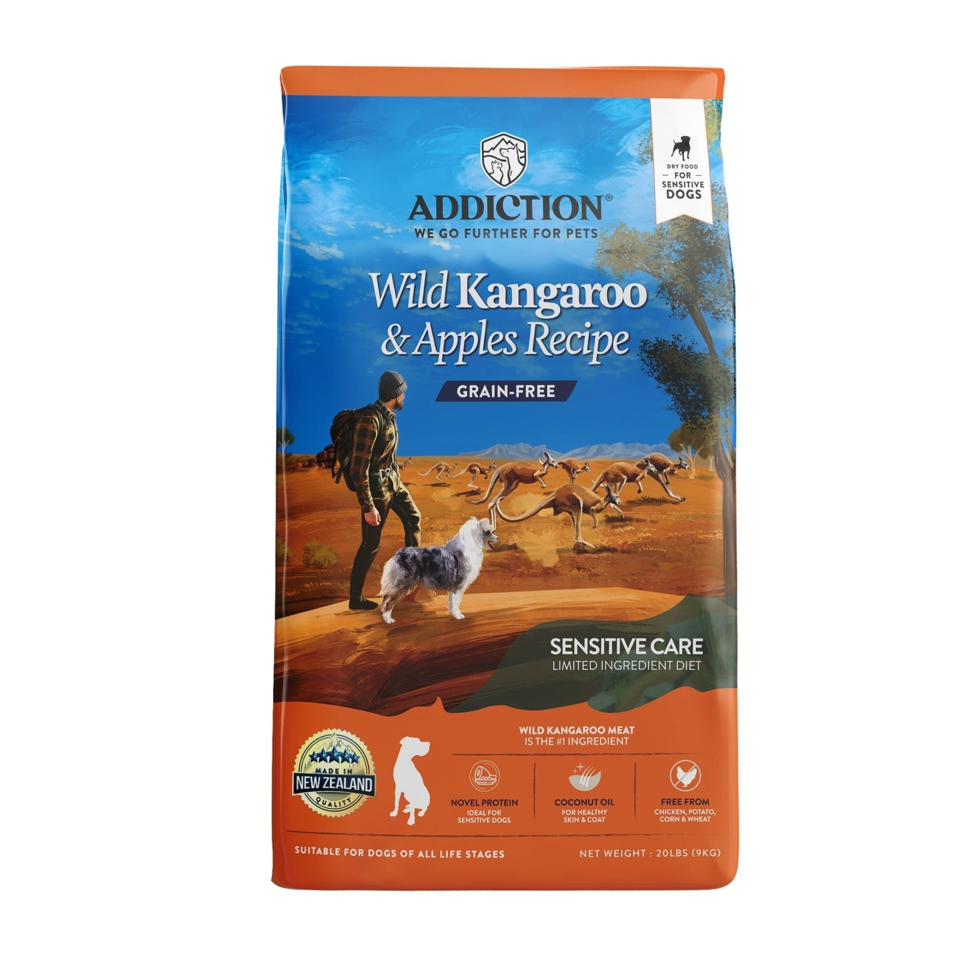Addiction Wild Kangaroo & Apples, Sensitive Care, Novel Protein Dry Dog Food - Dry - 9kg Bag - Warkworth