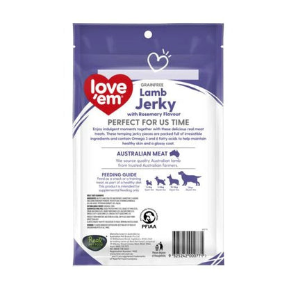 love'em Grain Free Lamb Jerky with Rosemary Dog Treats 200g - Tuck In Healthy Pet Food & Animal Natural Health Supplies
