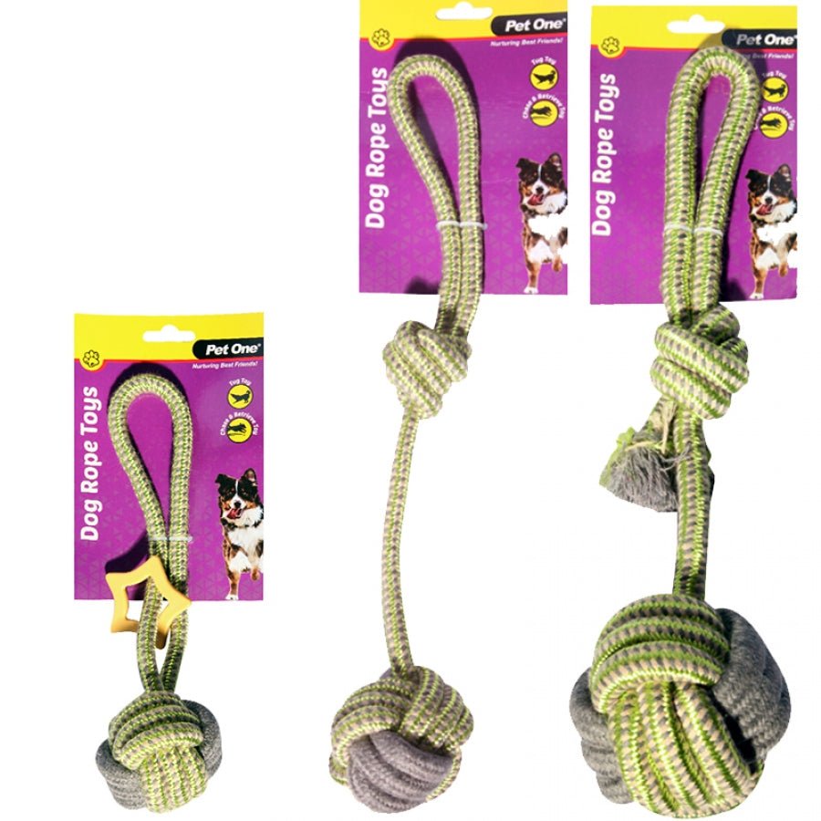 Pet One Tug Rope 10cm Ball with Knot 40cm - Tuck In Healthy Pet Food & Animal Natural Health Supplies