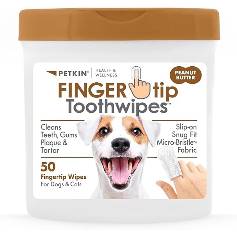 Petkin Fingertip Tooth Wipes For Dogs and Cats (Peanut Butter) - Tuck In Healthy Pet Food & Animal Natural Health Supplies