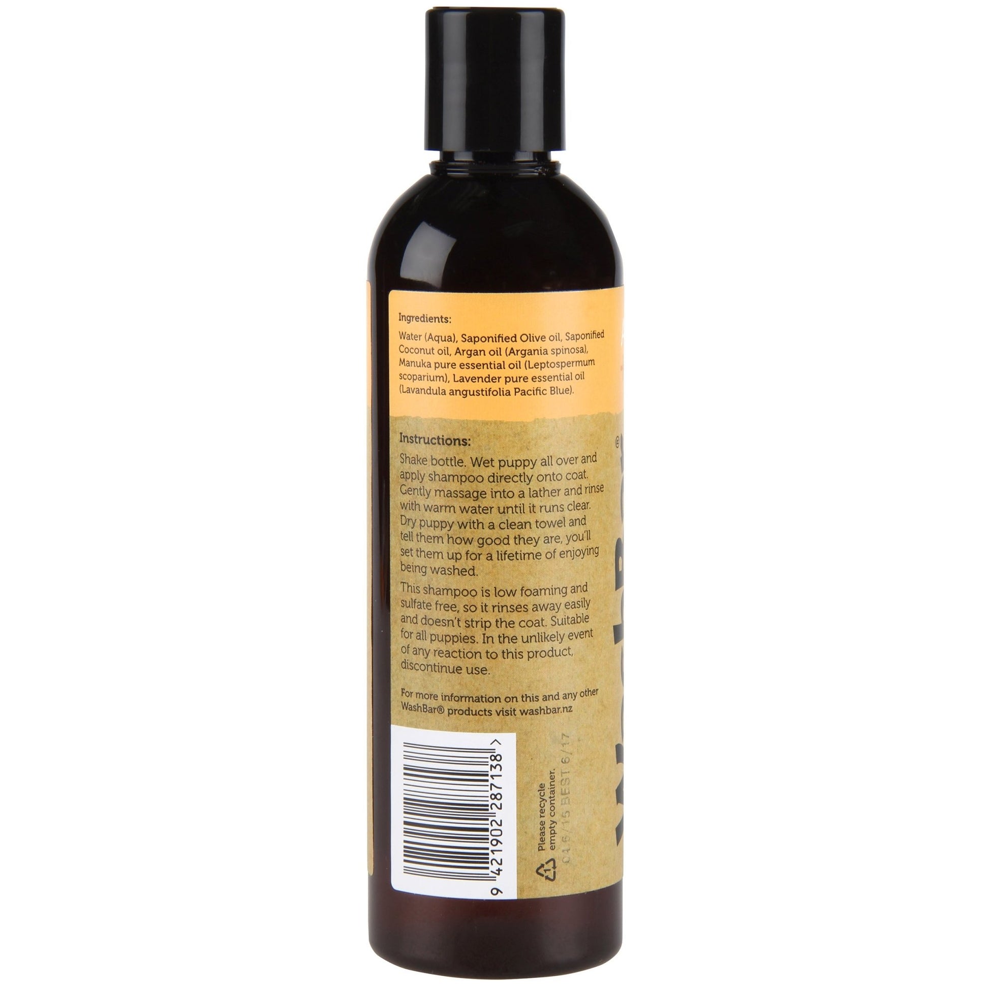 WashBar - Natural Puppy Shampoo 250ml - Argan And Lavender - Tuck In Healthy Pet Food & Animal Natural Health Supplies