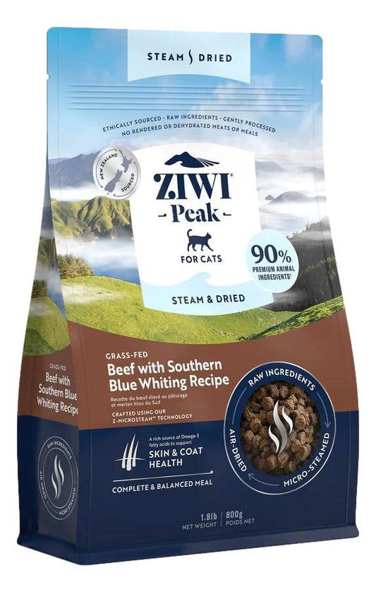 Ziwi Peak Steam & Dried Beef with Southern Blue Whiting for Cats - Tuck In Healthy Pet Food & Animal Natural Health Supplies