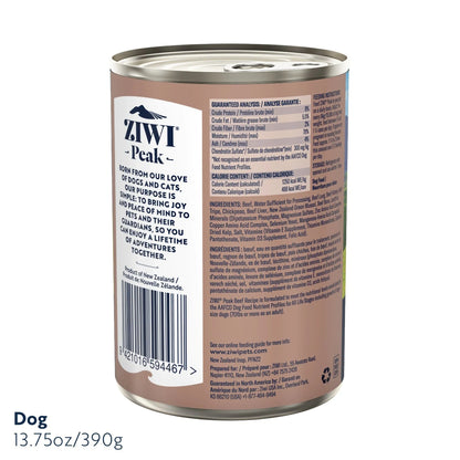 ZIWI Peak® Wet Original Series Beef Recipe for dogs - Food - 390g Can Back - Warkworth - Complete and Balanced Meal